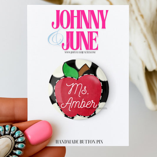Personalized Teacher Pin Back Button; Teacher Gameday Button