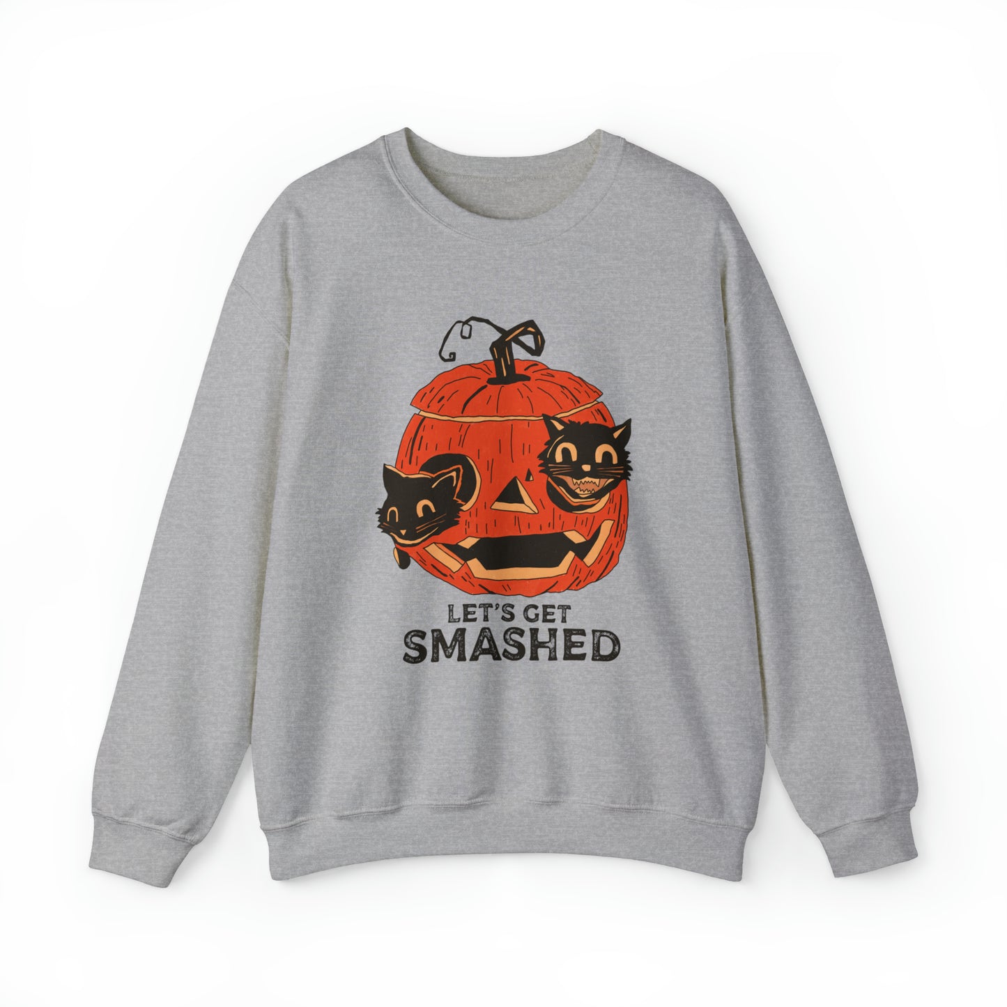 Let's Get Smashed Vintage Style Halloween Black Cat Sweatshirt