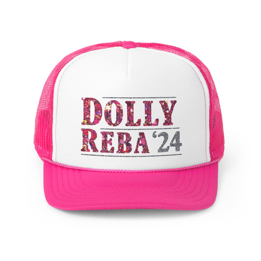 Dolly Reba 24' Trucker Hat, Dolly Parton Retro Trucker Cap, Faux Glitter Trucker Hat