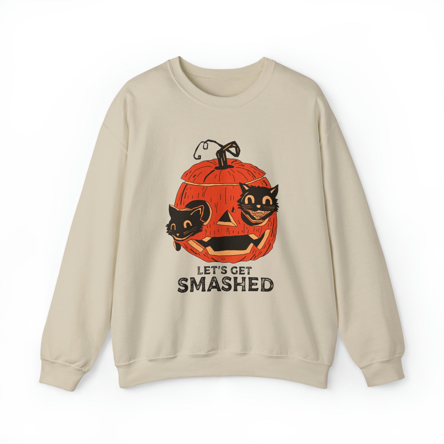 Let's Get Smashed Vintage Style Halloween Black Cat Sweatshirt