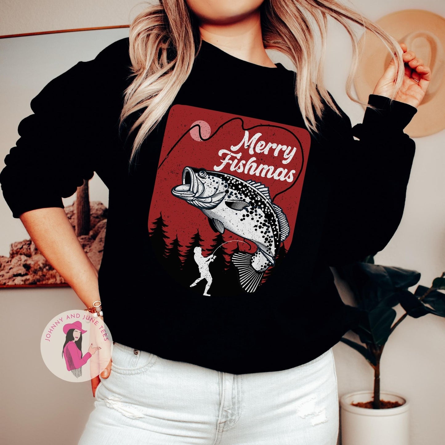 Merry Fishmas Christmas Fishing Sweatshirt