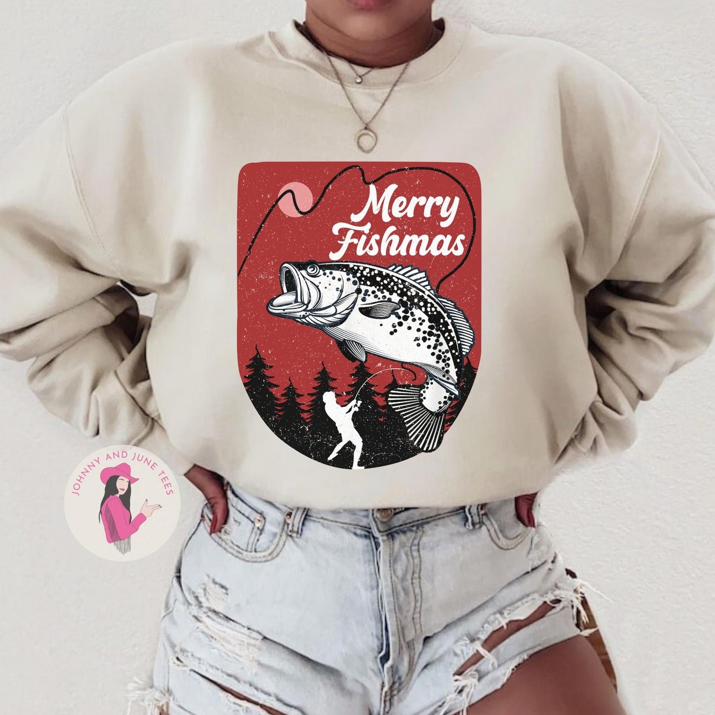 Merry Fishmas Christmas Fishing Sweatshirt