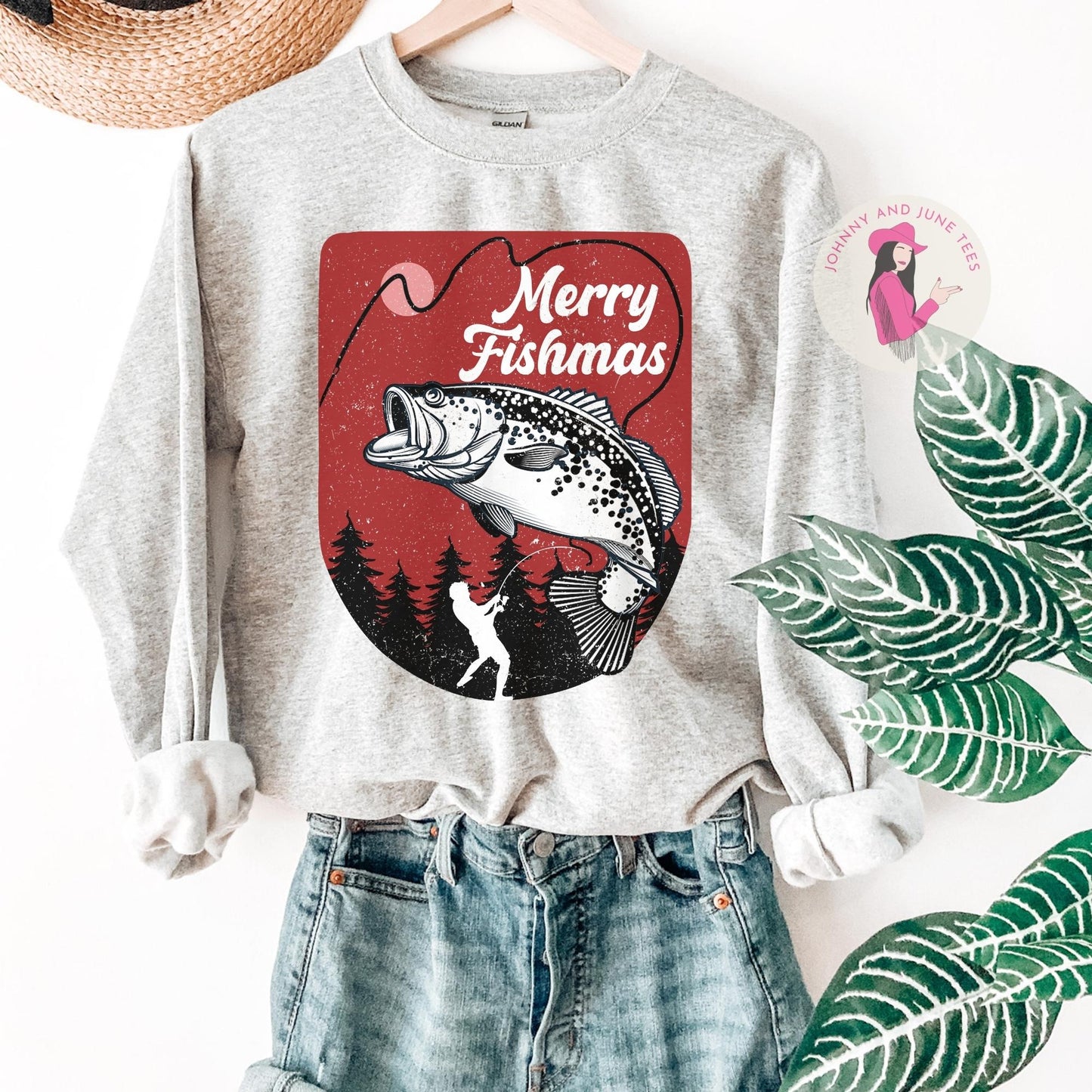 Merry Fishmas Christmas Fishing Sweatshirt