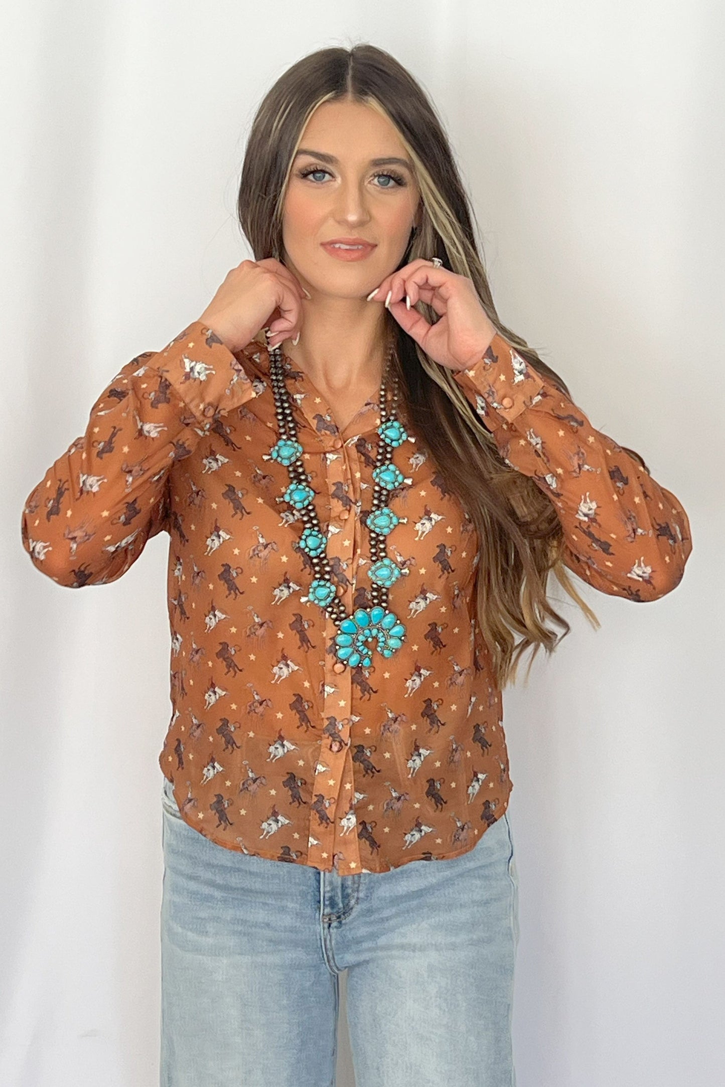 Western Huge Double-Strand Faux Turquoise Squash Blossom Statement Necklace — 32 Inch