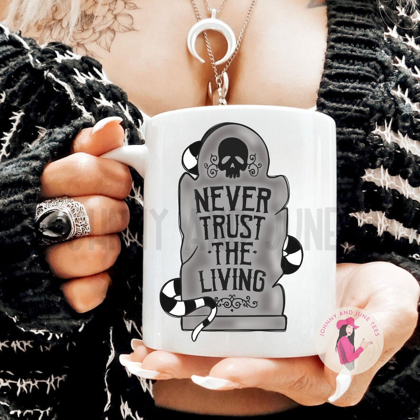 Never Trust The Living Halloween Mug, Beetlejuice Mug, Halloween Coffee Mug