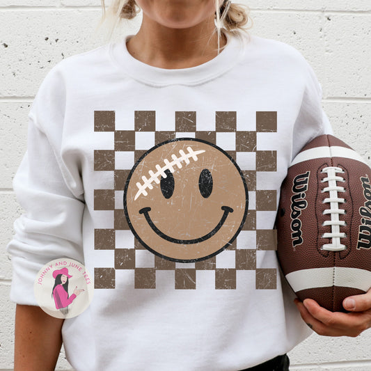 Checkerboard Smiley Football Gameday Sweatshirt