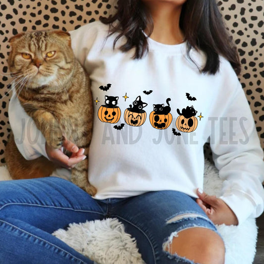 Black Cat Halloween Pumpkins Sweatshirt