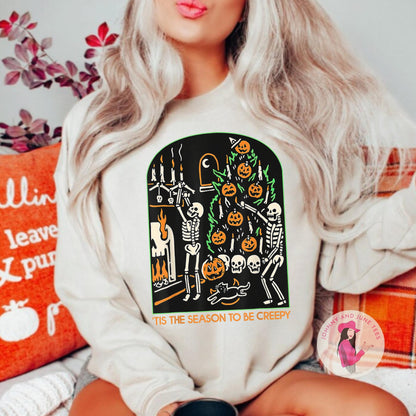 Tis The Season To Be Creepy Halloween Christmas Skeleton Sweatshirt