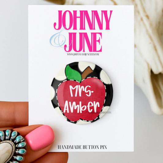 Personalized Teacher Pin Back Button; Teacher Gameday Button