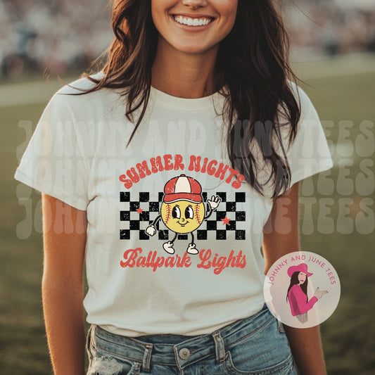 Summer Nights Ballpark Lights Softball Comfort Colors Shirt