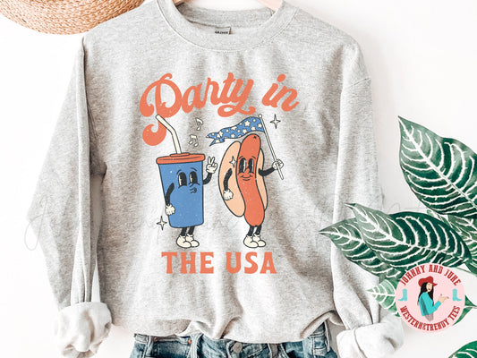 Party in the USA Sweatshirt, Fourth Of July Shirt, 4th Of July Tee, American Shirt, Patriotic Toddler Shirt, American Flag Shirt, Hot Dog Shirt